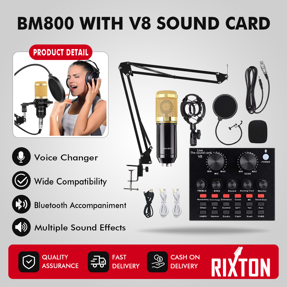 RIXTON BM-800 Condenser Microphone Full Set (V8 Soundcard, BM-800