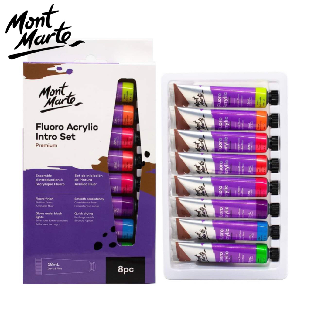 Mont Marte Fluoro Acrylic Paint Intro Set Premium - 8pc x 18ml | Shopee ...
