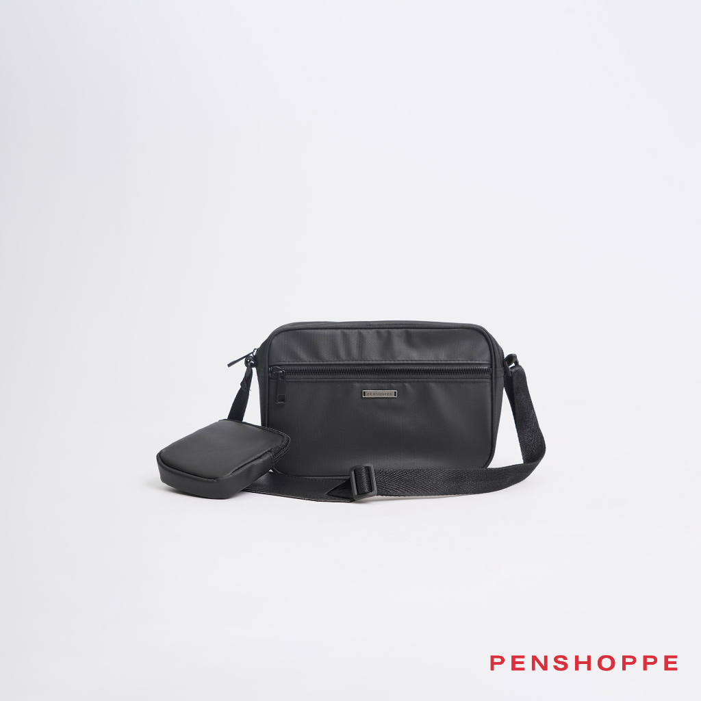 Penshoppe PU Sling Bag with Coin PUrse For Men (Black) | Shopee Philippines