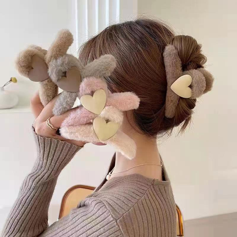 Korean Style Flurry Hair Clamp Soft Plush Faux Fur Clip Women Fashion ...