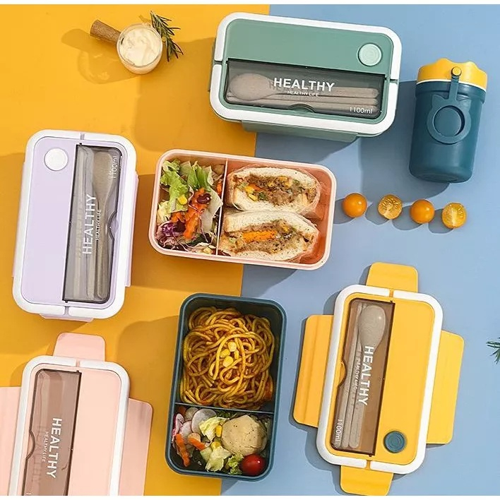 HM.OFFICIAL Lunch Box With Spoon And Fork For Microwavable Food Storage ...