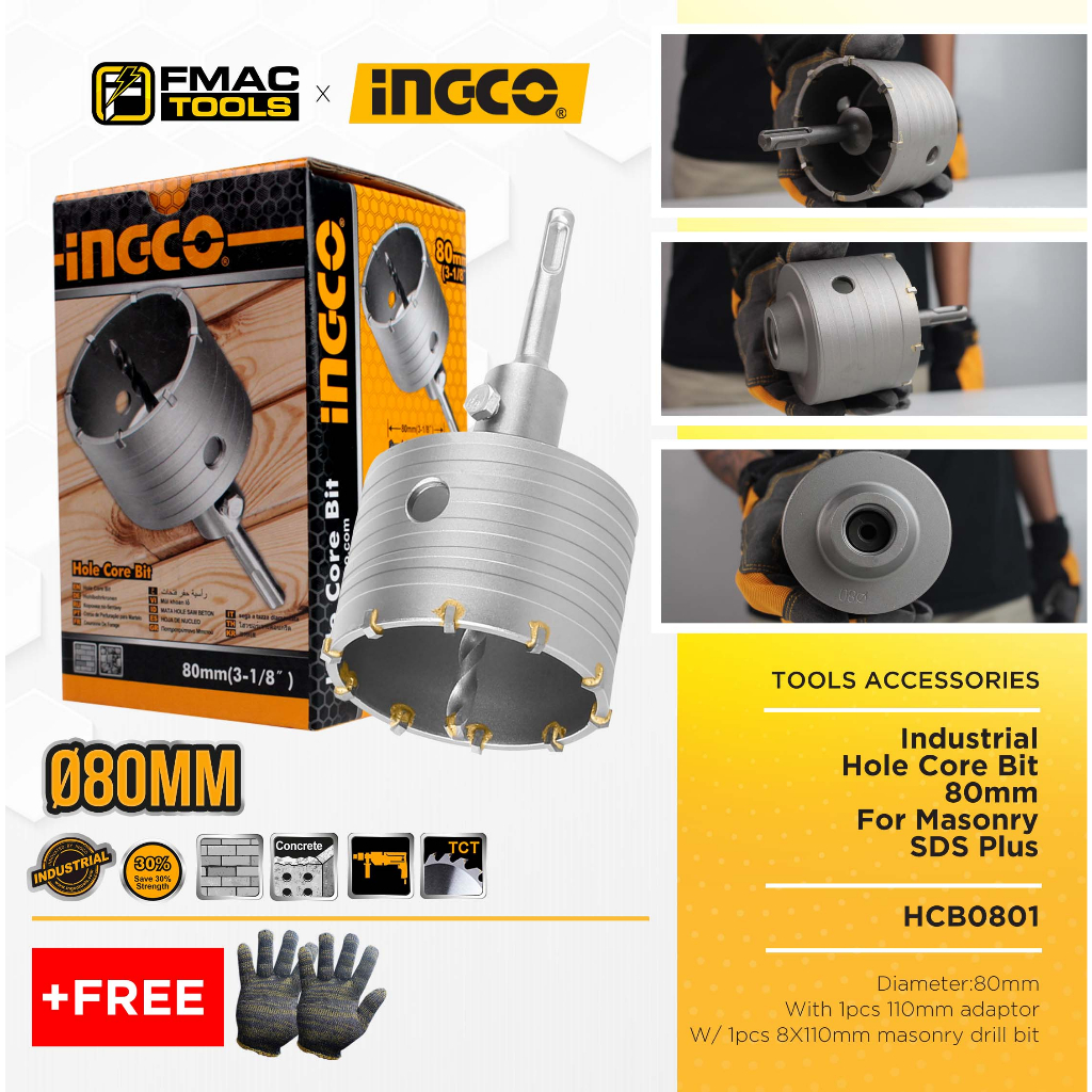 INGCO Industrial Hole Core Bit 80mm For Masonry and Concrete SDS Plus