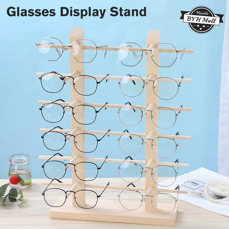 6/12 Pair Double Row Glasses Display Stand Wooden Display Organizer ...