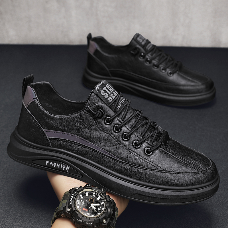 Black work shoes, fashionable leather shoes, lightweight low top casual