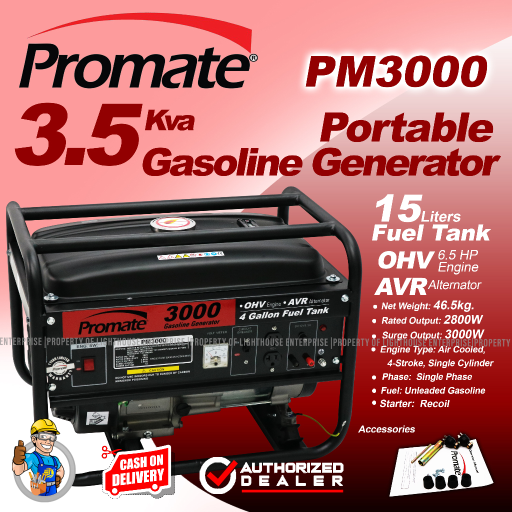 PROMATE 3.5kva/3500W Gasoline Generator Set Recoil / Manual Start (PM3000) Shopee Philippines