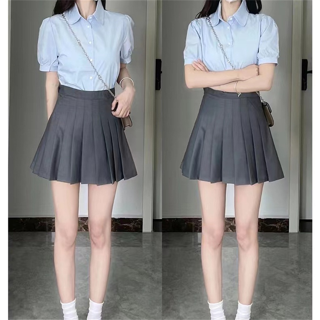 Korean Fashion Womens High Waist Skirt Slim Pleated Skirt Skater Tennis School Skirt Safety