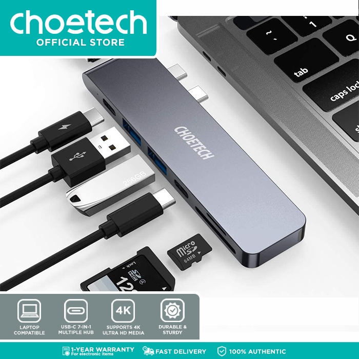 CHOETECH USB C Hub for MBook Pro, 7-in-1 USB Type C Hub Adapter with 4K ...