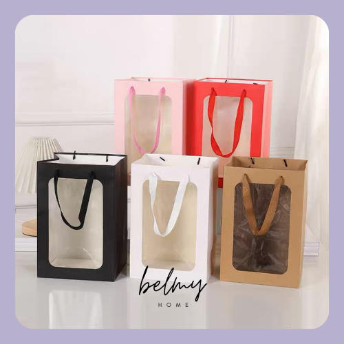 1pc Window Paper Bag with Handle Kraft Paper Plain Handbag Birthday ...