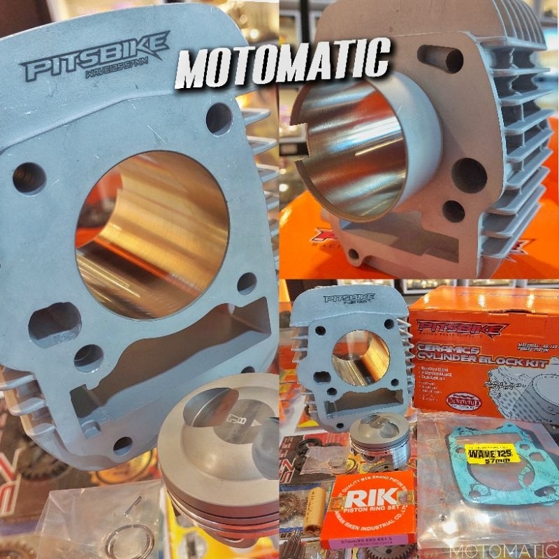 XRM / RS / WAVE 125 carb 57mm Ceramic / Chrome Borekit Cast Piston Pitsbike Bore kit