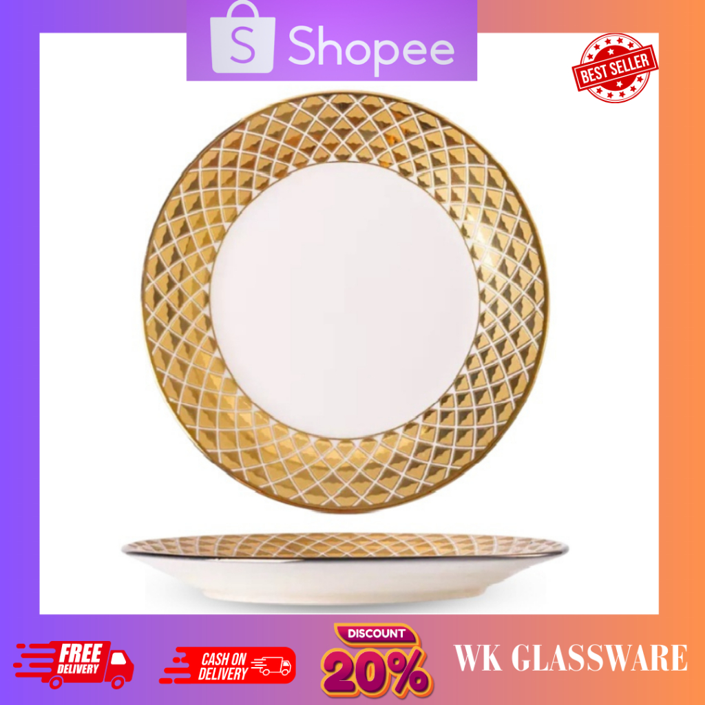 Ceramic 10inch and 8inch gold plate White Gold Rim Dinner Plate Salad