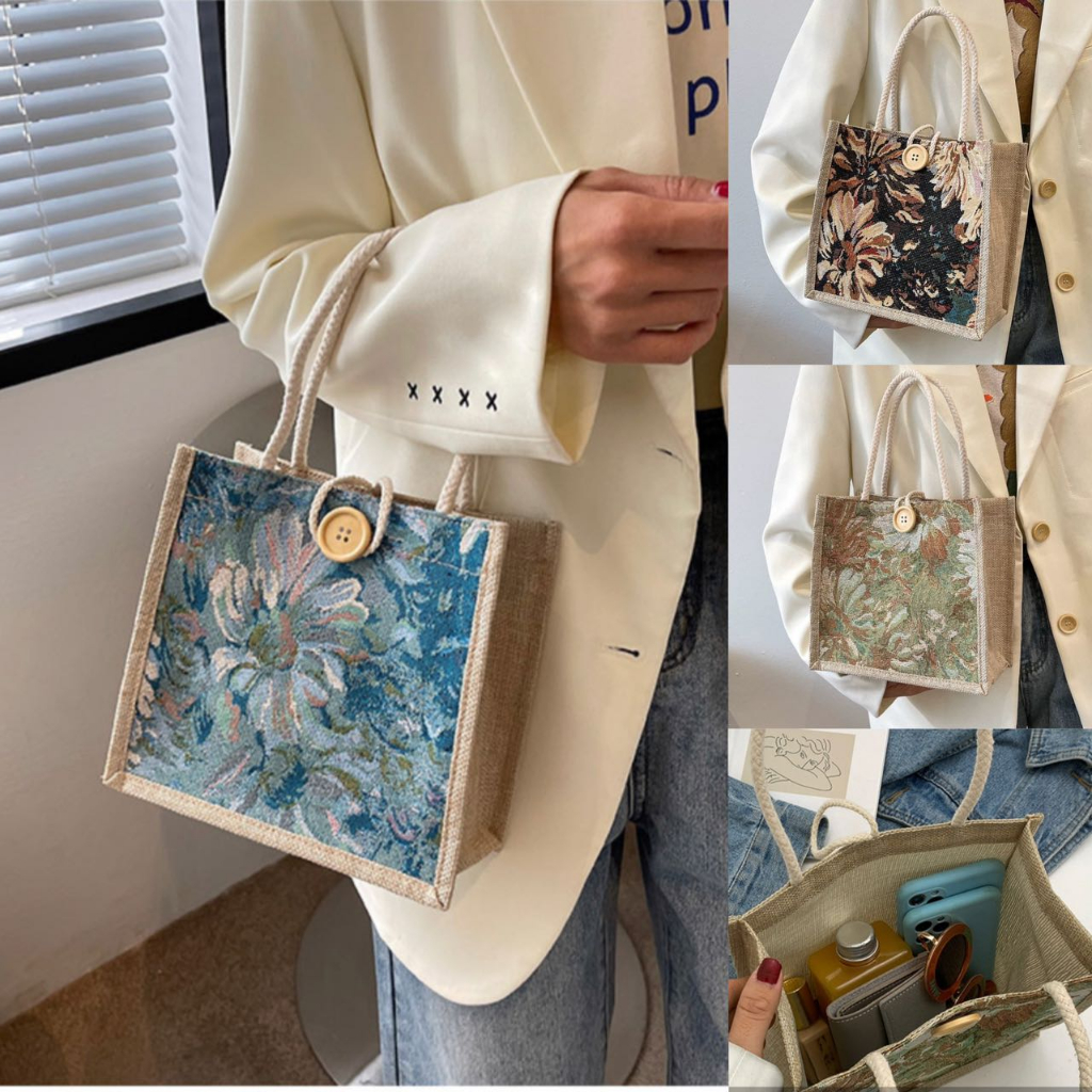 Korean Floral Canvas Bag Hand Bag Tote bag Eco Bag Shopping Bag Student ...
