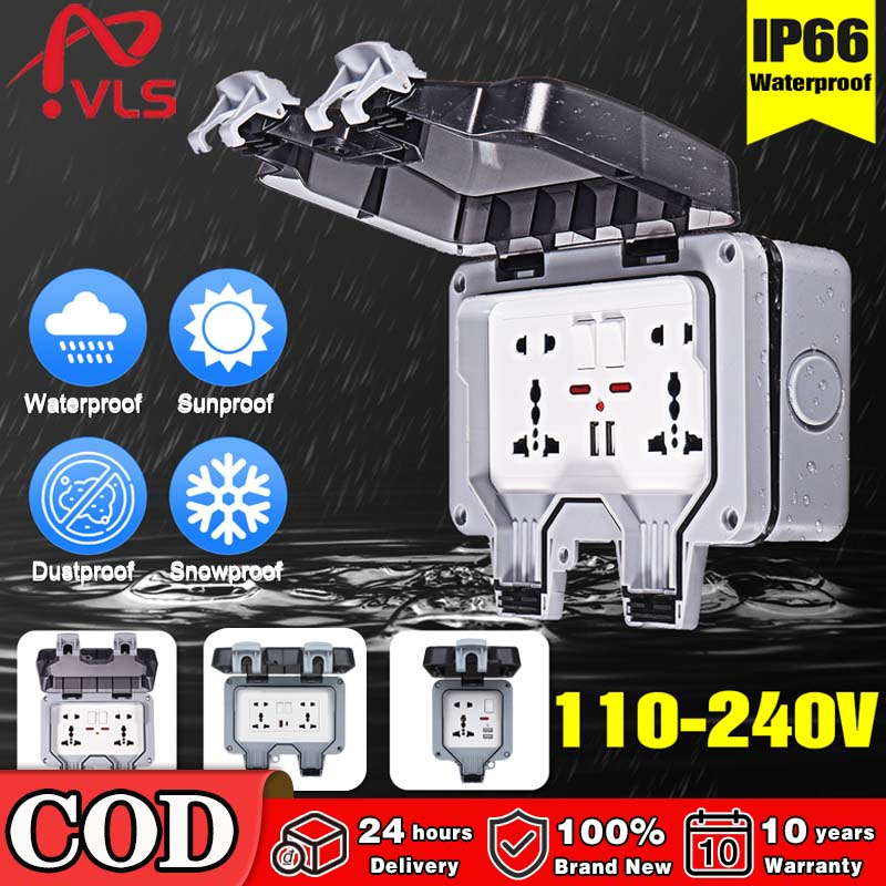 VLS IP66 Waterproof Outdoor Outlet Wall Socket Weatherproof UN/Switched ...