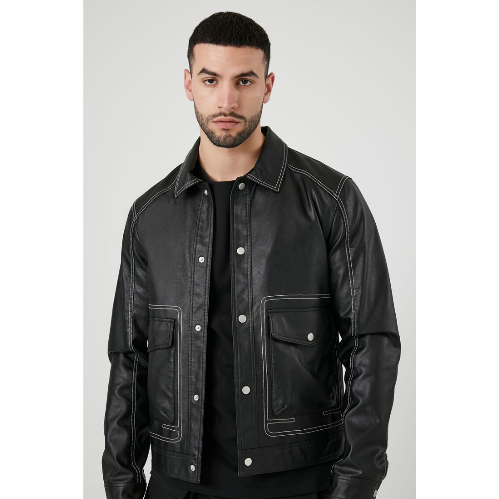 Forever 21 Men's Faux Leather Trucker Jacket Shopee Philippines