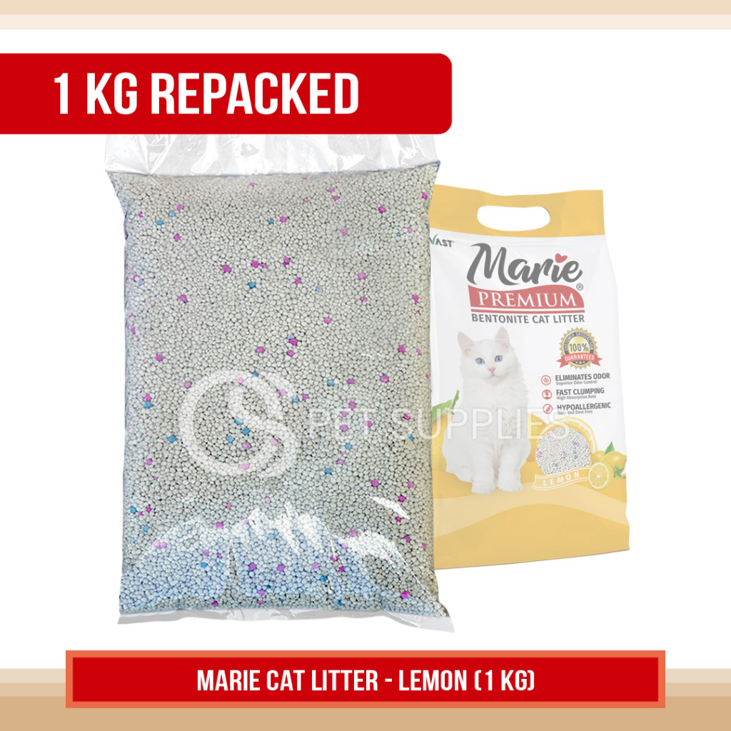 TBS1kg Marie Premium Bentonite Cat Litter Lemon Eliminates Odor, Fast Clumping, and