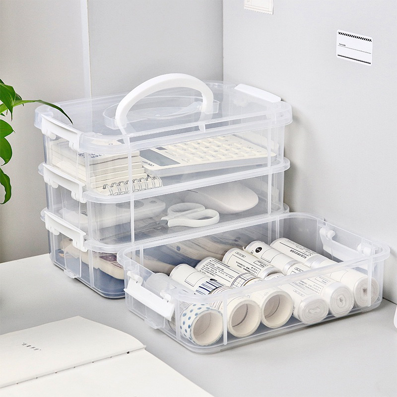 Clip Lock Stackable Handle Box Organizer Storage Box Stationary ...