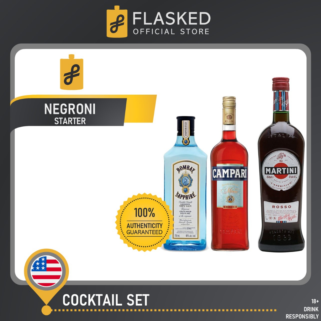 Negroni Cocktail Set (Bombay Sapphire 750ml, Martini Rosso Vermouth 1L, Campari Bitter 750ml
