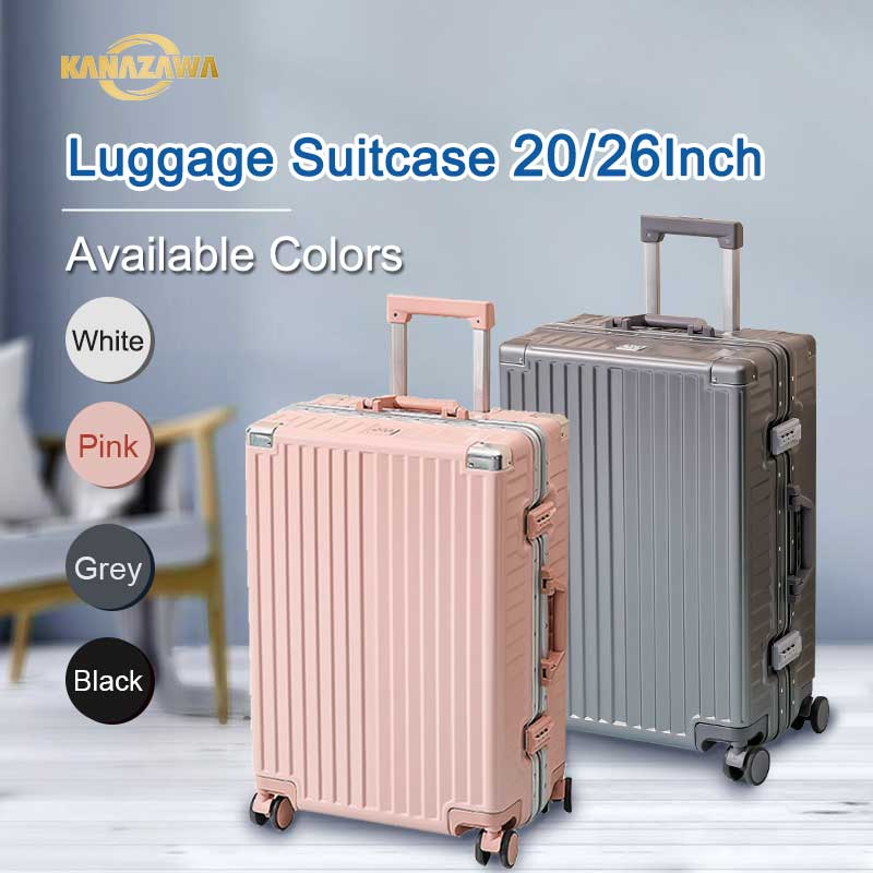 KANAZAWA Aluminum Travel Luggage Suitcase With Customs Lock 20/26 Inch  White/Black/Pink/Grey