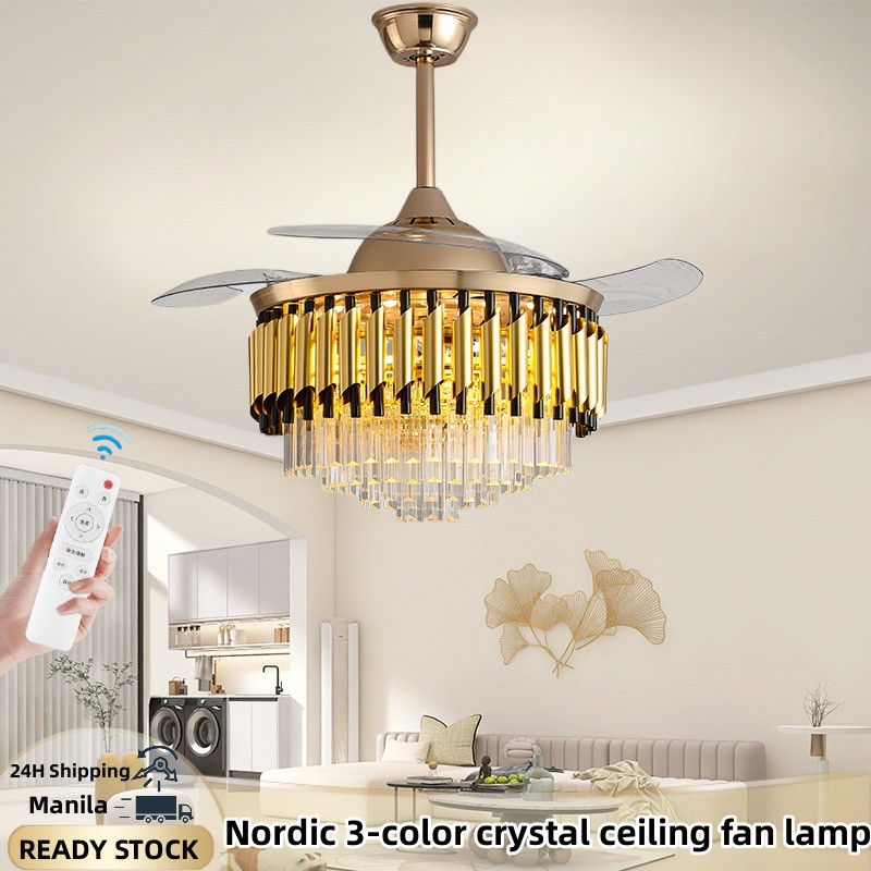 Ceiling Light With Fan 42 Inch Crystal Chandelier Invisible Fan light