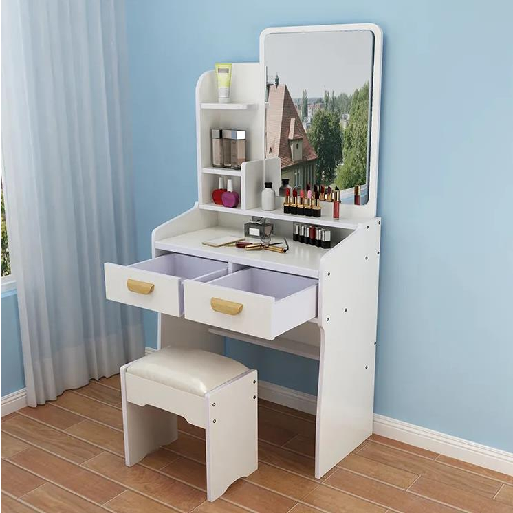 HomeCare Modern Small Vanity Set Makeup Desk with Stool Mirror and 2