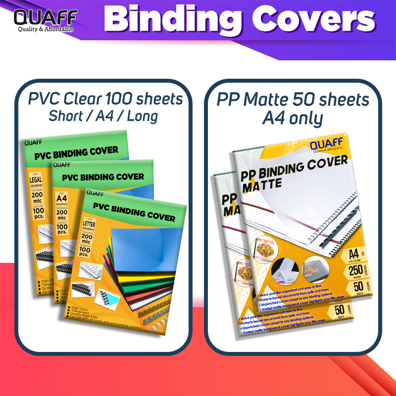 PVC Binding Cover 200micron short / a4 / long (100/pack) or PP Frosted ...