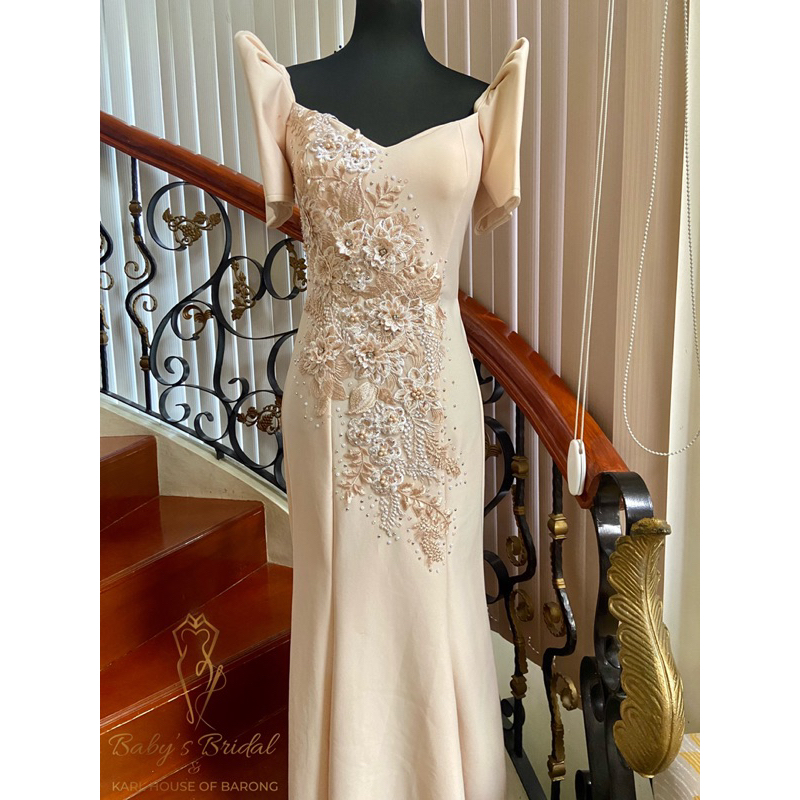 Beige Filipiniana Long Gown Lace design may vary Shopee Philippines