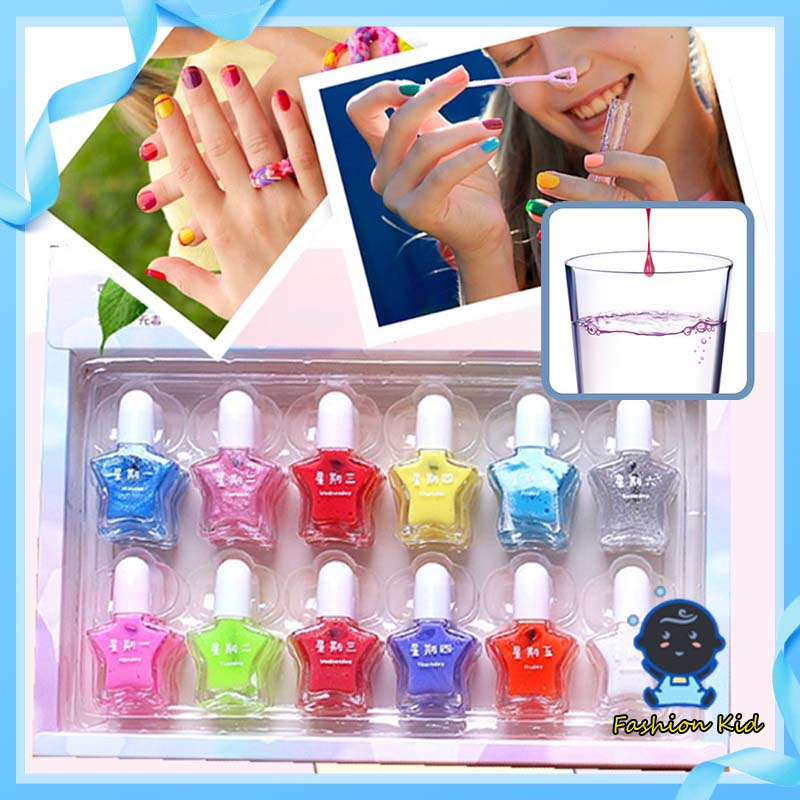 24 PCS Kids Nail Polish Washable Safe Girls' Colorful Polish Fingernails kids makeup toy
