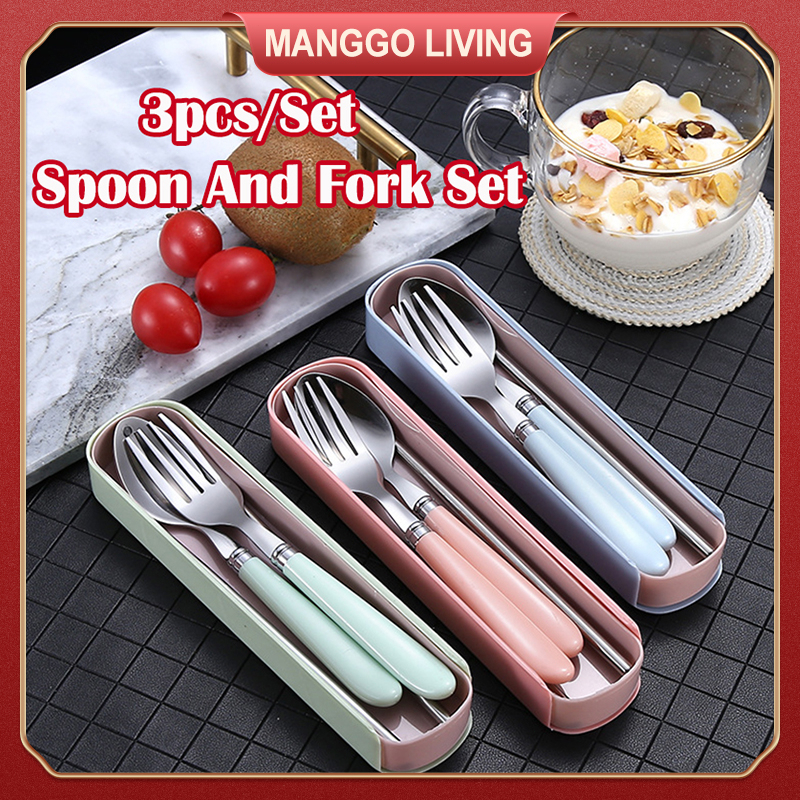 3 in 1 Chopsticks Spoon And Fork Set With Case Metal Cutlery Set 304 Stainless Spoon Fork Set