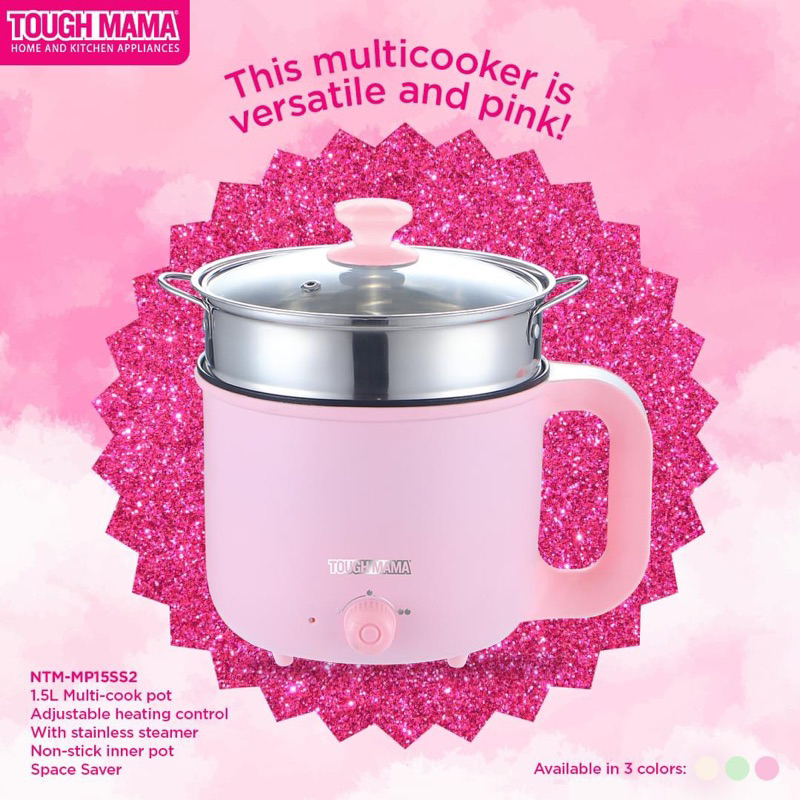 Tough Mama NTMMP15SS2 PINK 1.5L Multipot Nonstick Multicooker Stainless Steel Steamer Rice
