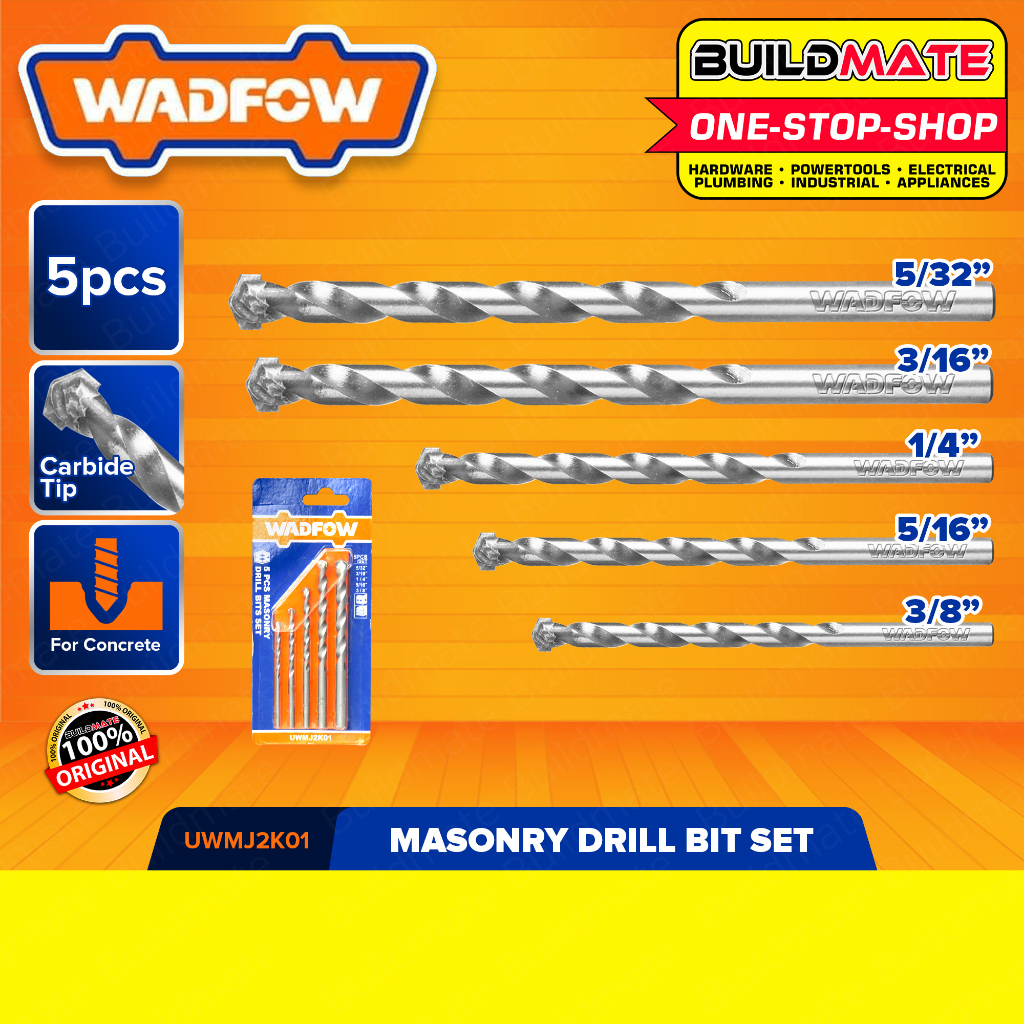 BUILDMATE Wadfow 5PCS Masonry Drill Bit Set Concrete Drill Bit Set