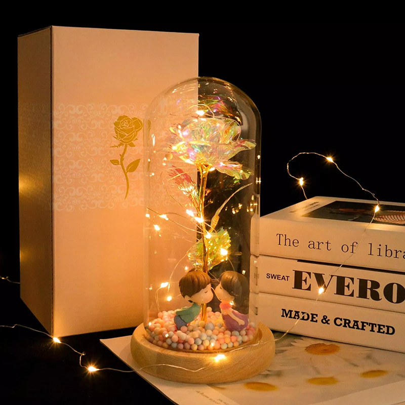 Galaxy rose with box Eternal rose with led light Rose dome Glass Dome