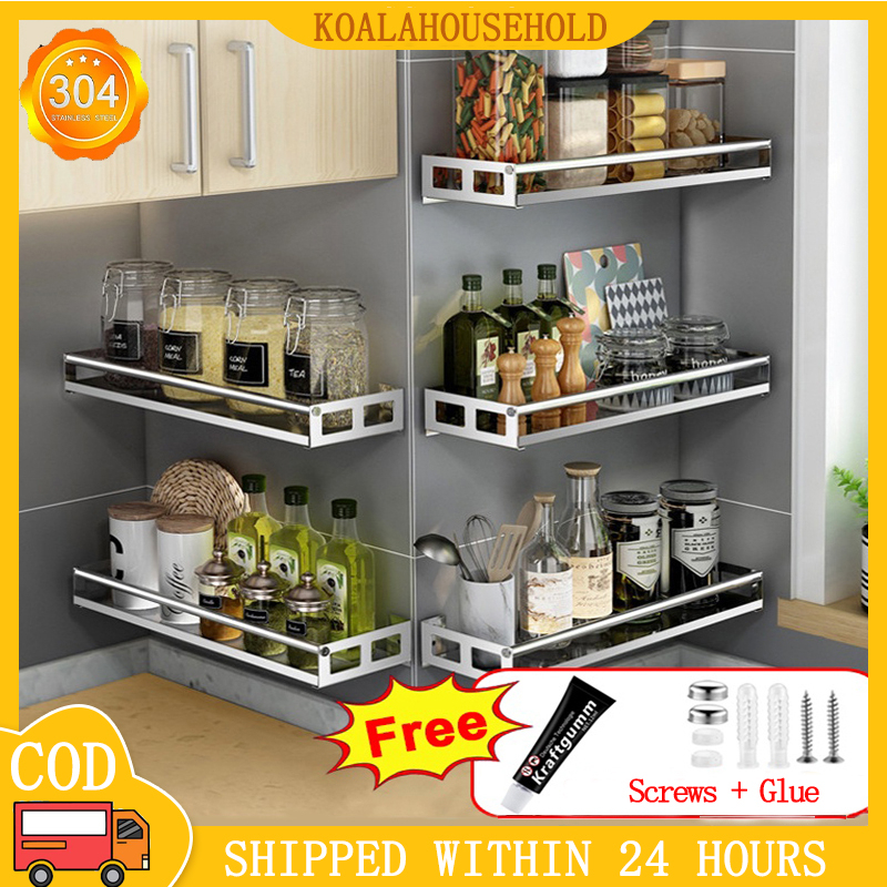 Wall Mounted Spice Rack Kitchen 304 Stainless Steel Shelf Hanging Rack ...