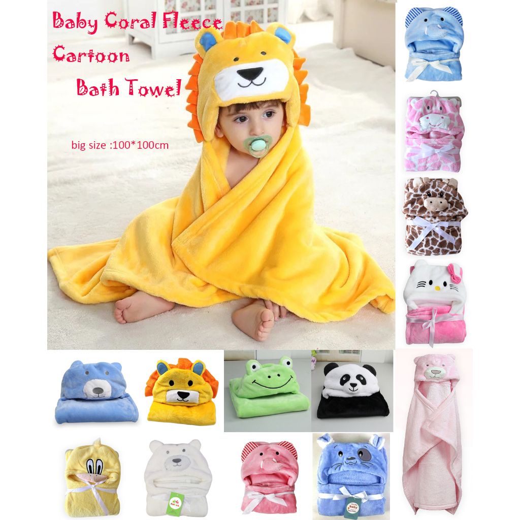 Baby coral fleece cartoon bath towel baby warm cloak baby cute bath