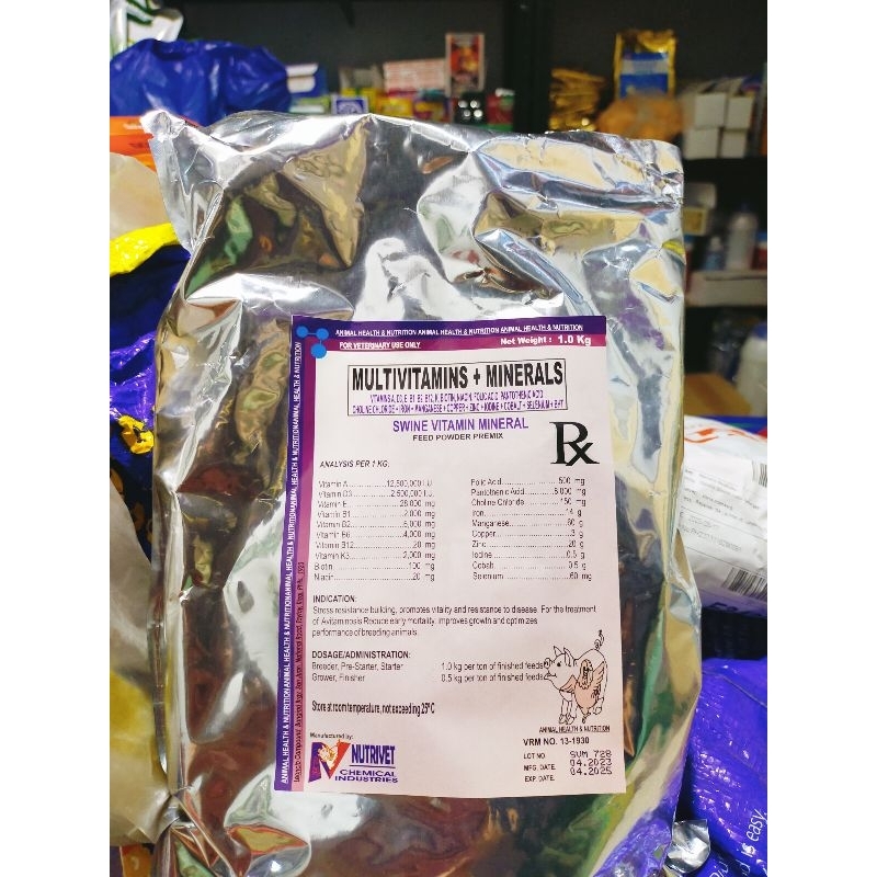 NUTRIVET SWINE MULTIVITAMINS + MINERALS FEED POWDER PREMIX 1 KILO ...