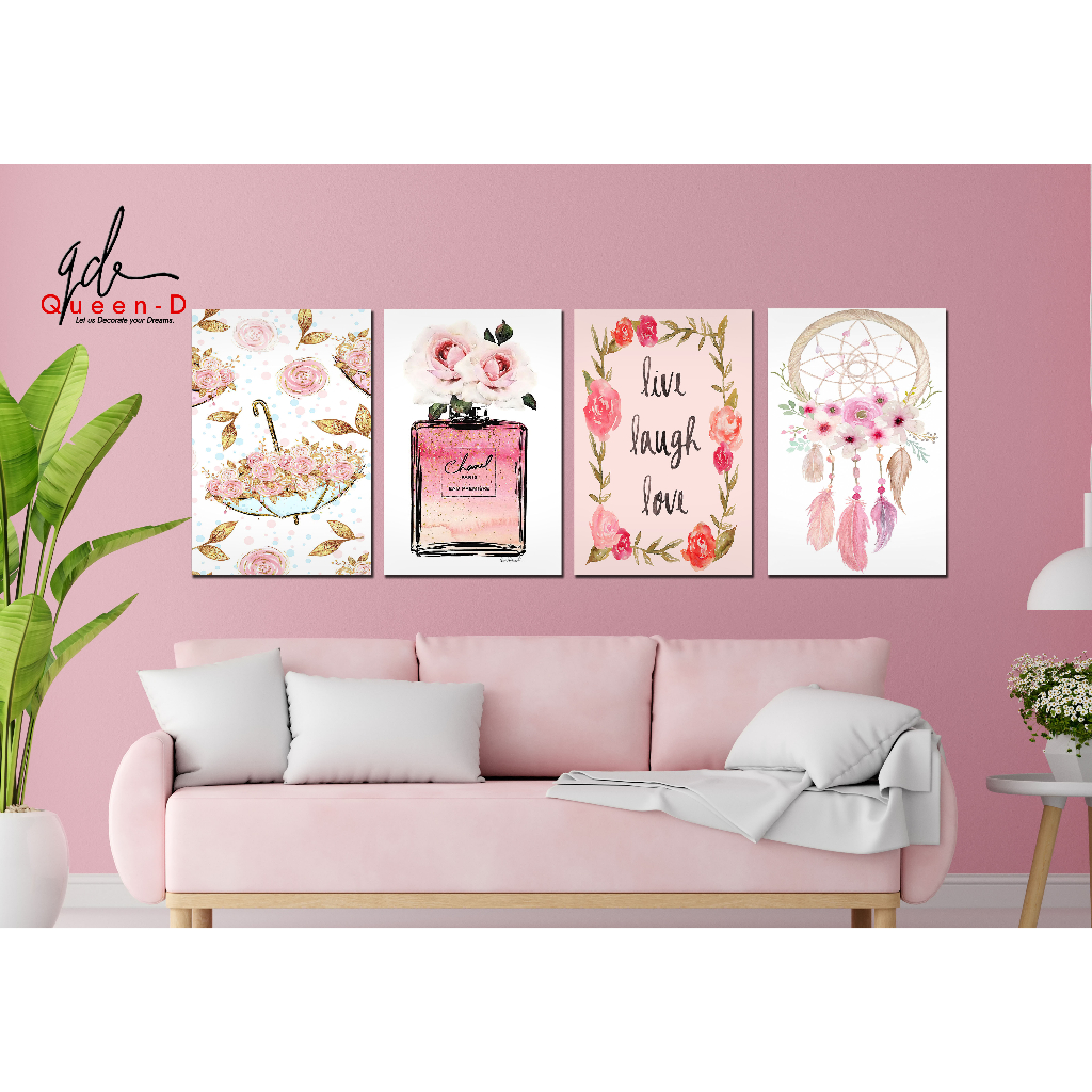 Modern Minimalist Floral Pink Wall Art Wooden Hanging Decor 26x37cm
