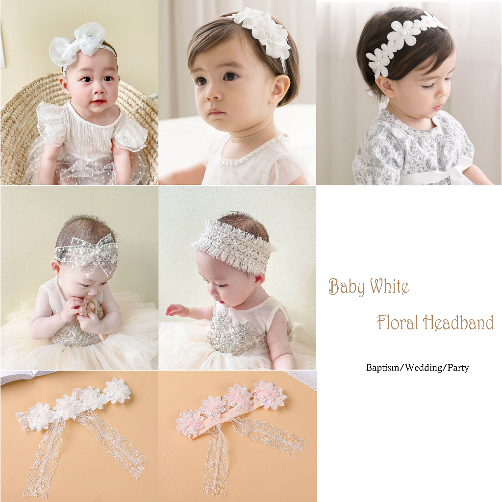 Baby Girl White Headband Baby Girl Princess Lace Headband Baby Flower Headpiece Baby Wedding