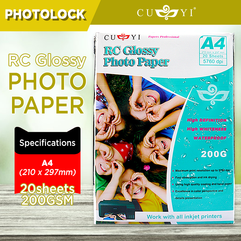 CUYI RC Glossy Photo Paper 200gsm A4 Size No Back Print Photo Paper