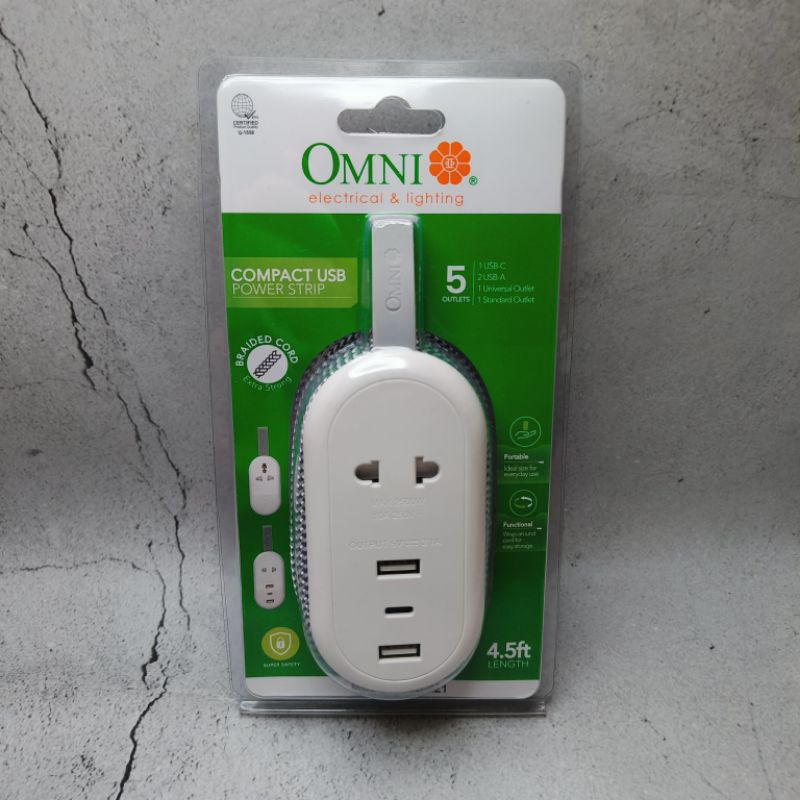 Omni Compact USB Power Strip / Extension 1.30 Meters Braided Cord USB ...