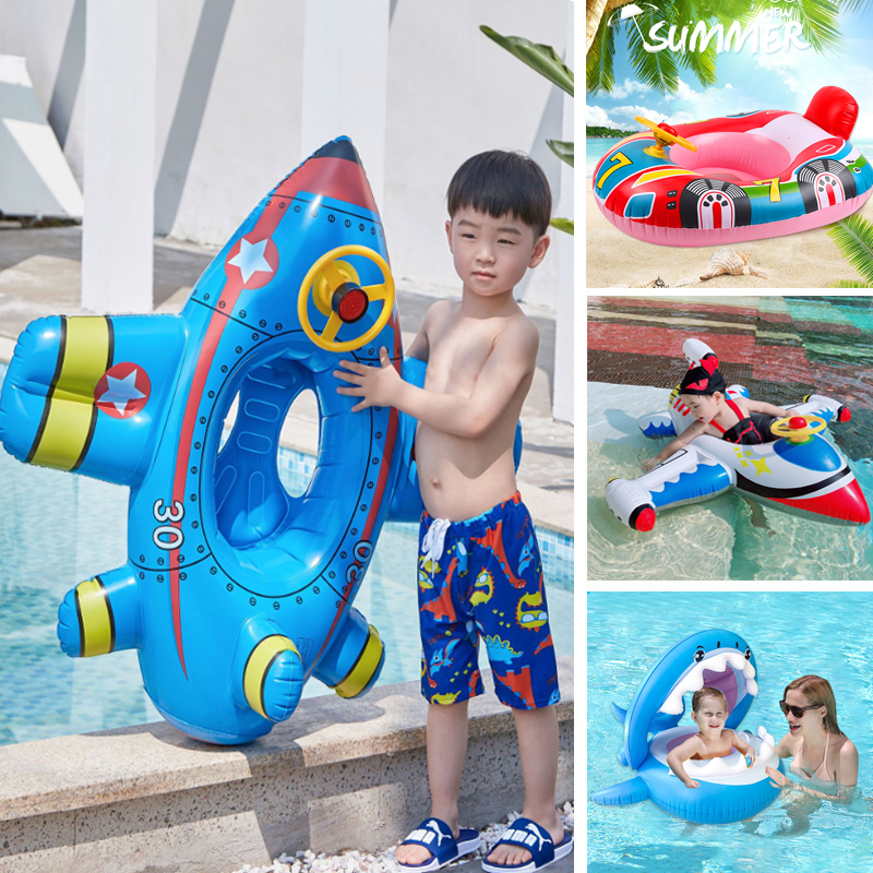 Kids inflatable swimming ring with horn to play water ring aircraft ...