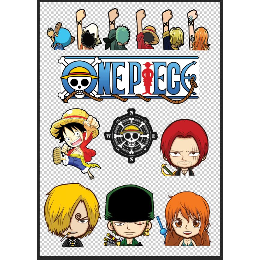 One Piece Stickers sticker on 1 whole A4 Page. Machine cut every piece ...