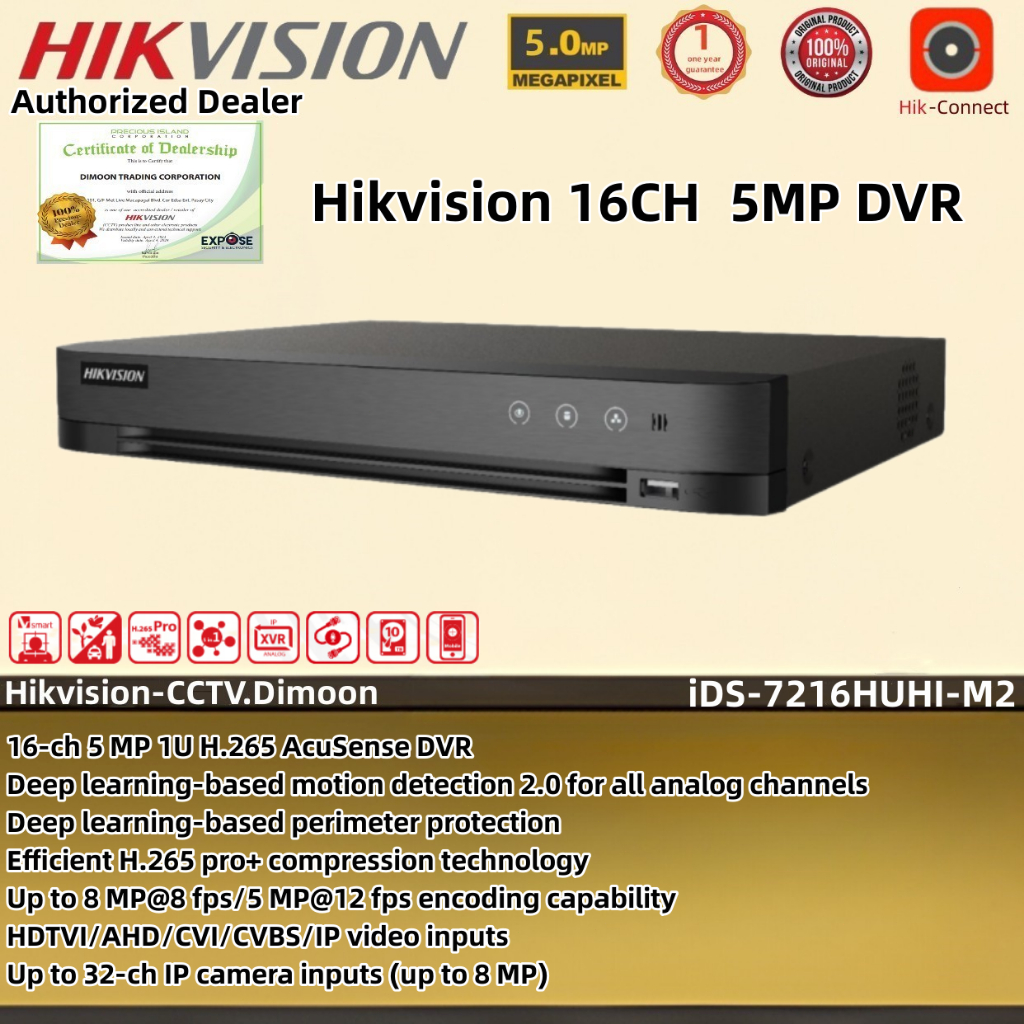 Hikvision 16ch 5 MP 1U H.265 AcuSense DVR Efficient H.265 pro+