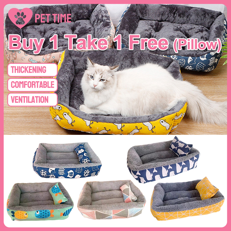 【Free Pillow】 Pet Bed Dog Cat Washable Cotton Cushion Sleeping Bed Dog