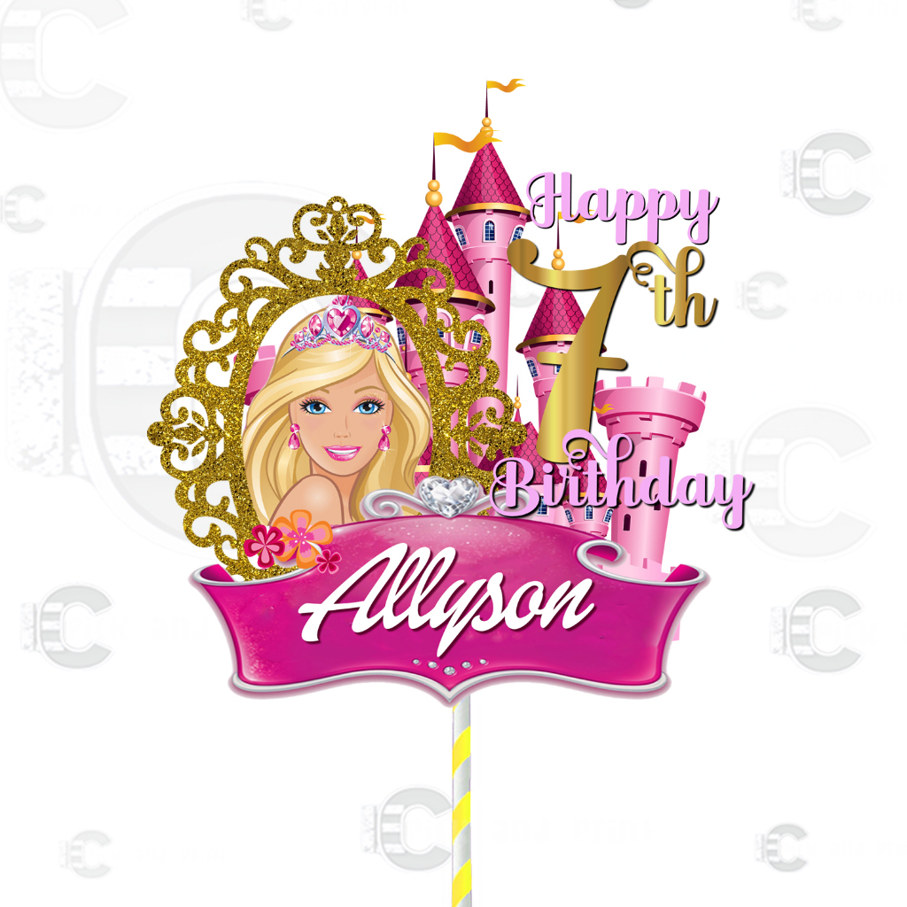 Personalized/Customized Barbie Theme Cake Topper for Party Decorations
