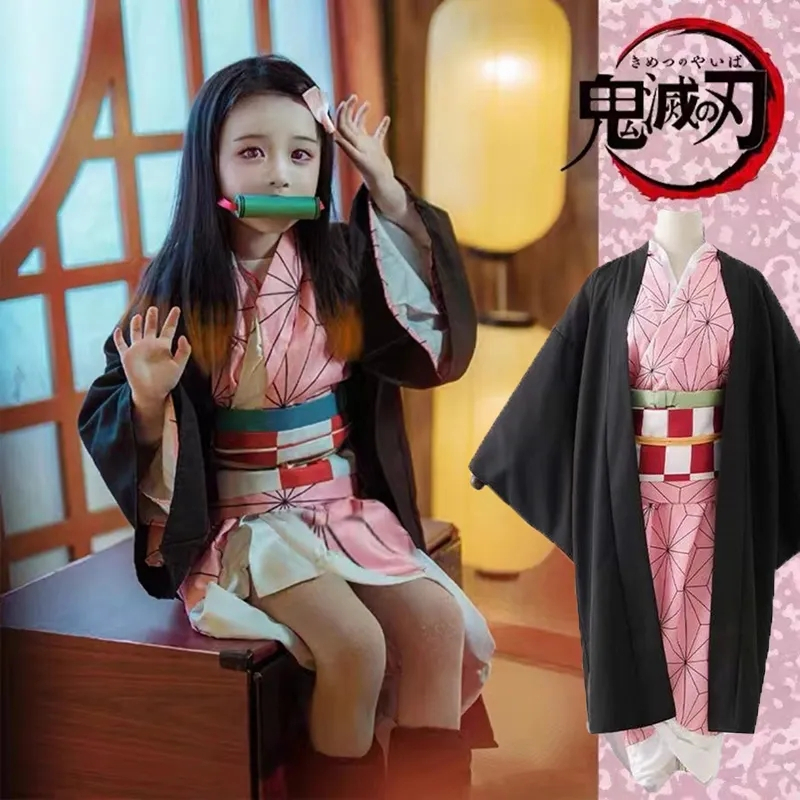 Kid Anime Demon Slayer Kamado Nezuko Cosplay Set Costumes Kimetsu No ...