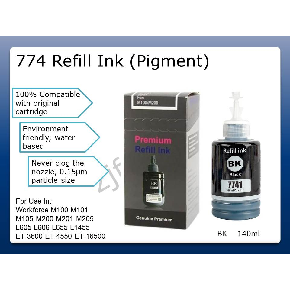 Refill Ink 774 T7741 Pigment Ink Compatible for Epson M100 M200 L1455 ...