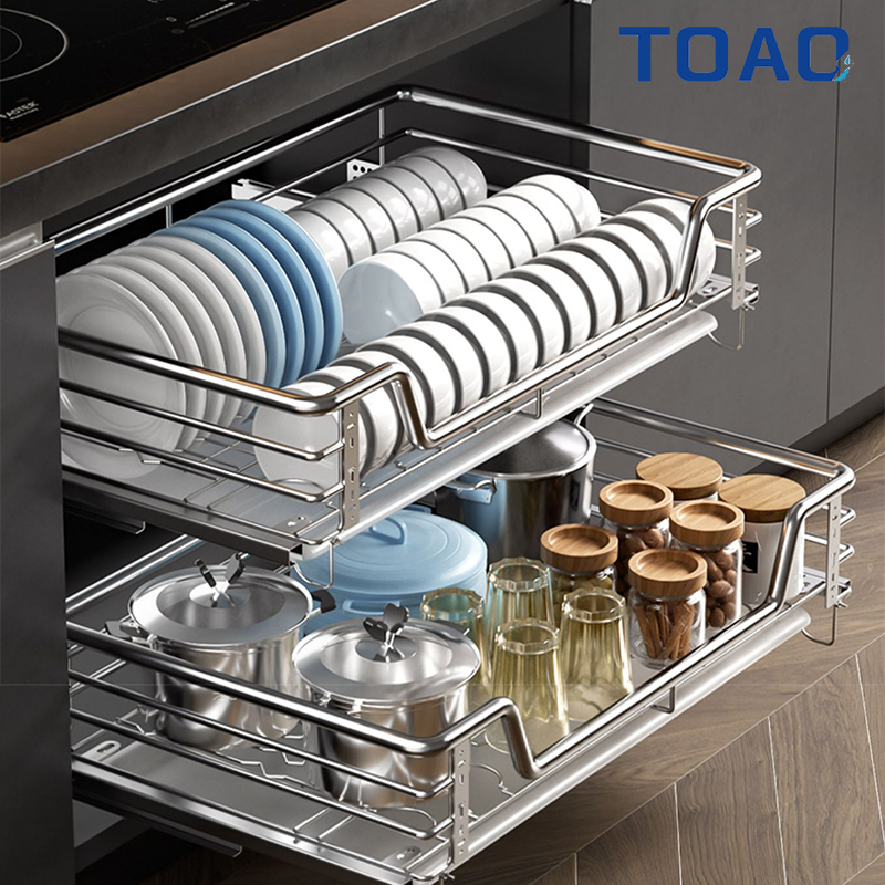 Pullout Basket Kitchen Stainless Cabinet Multiple Inches Pull Out Dish Rack  for Cabinet Accessories