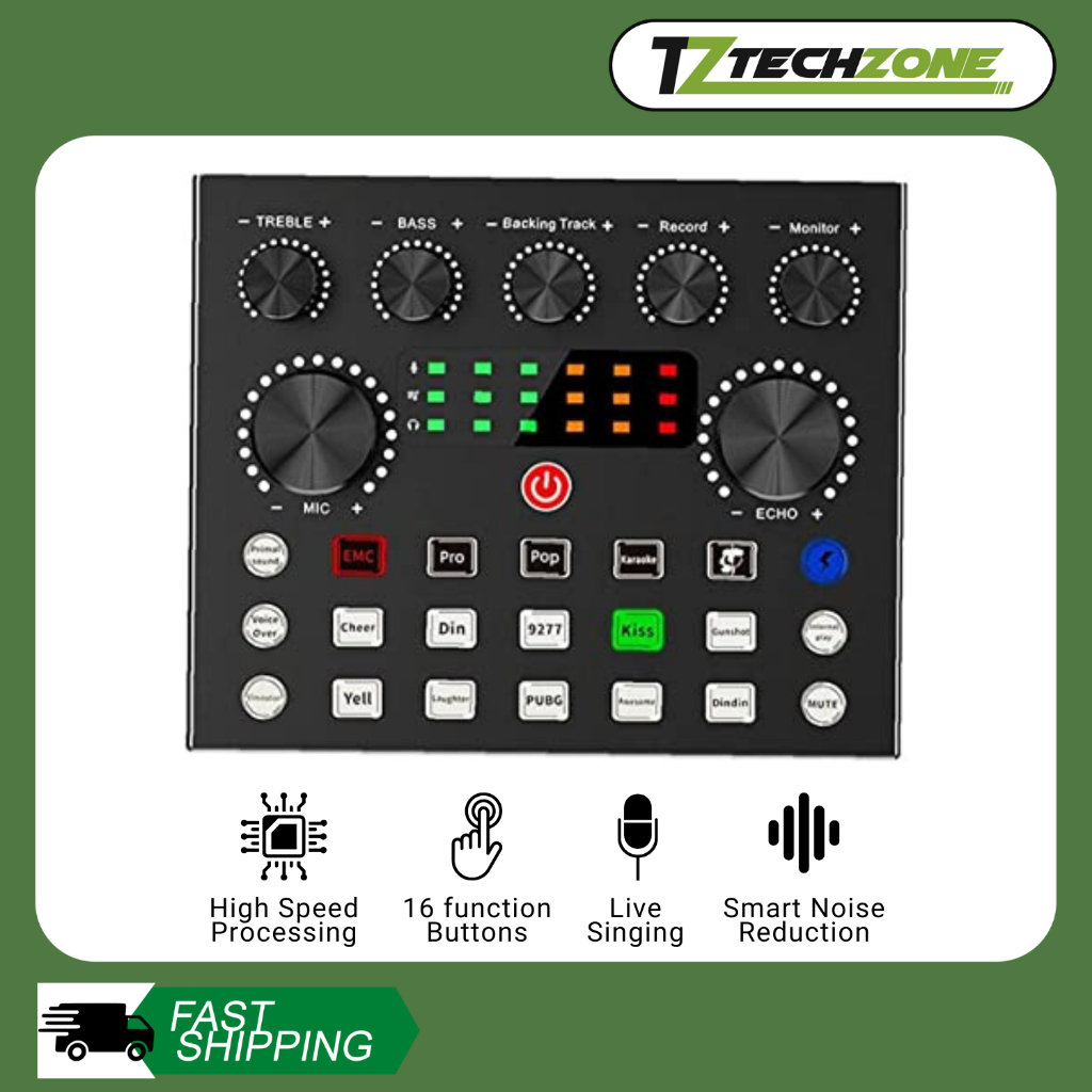 TECHZONE V8SX Sound Card Mixer w/ Voice Changer Sound Effects Mixer