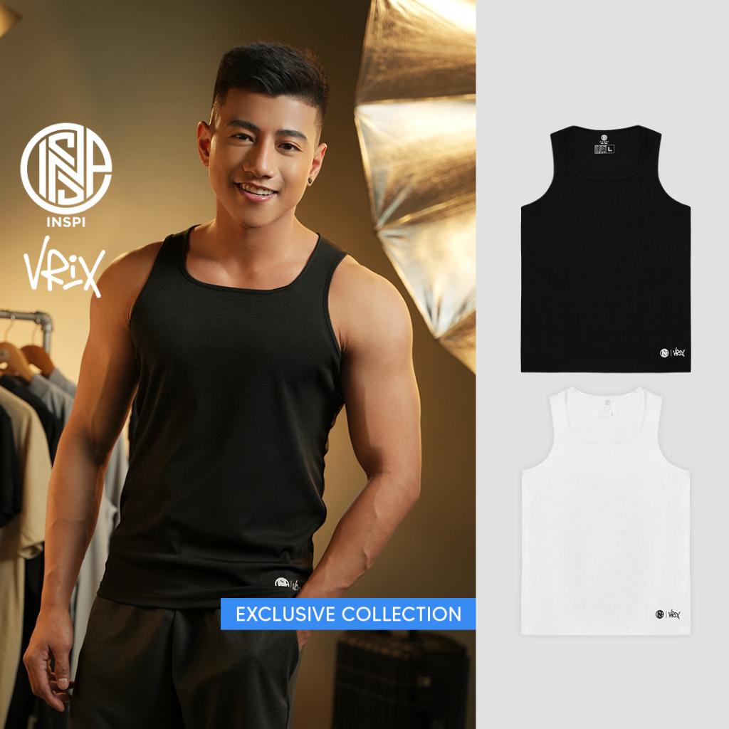 INSPI x Vrix Ribbed Sando for Men Gym Workout Outfit Mens Tanks Black