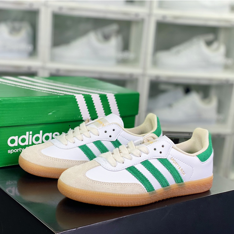 Adidas Samba OG Sporty & Rich White Green Sport Casual Canvas Rubber ...