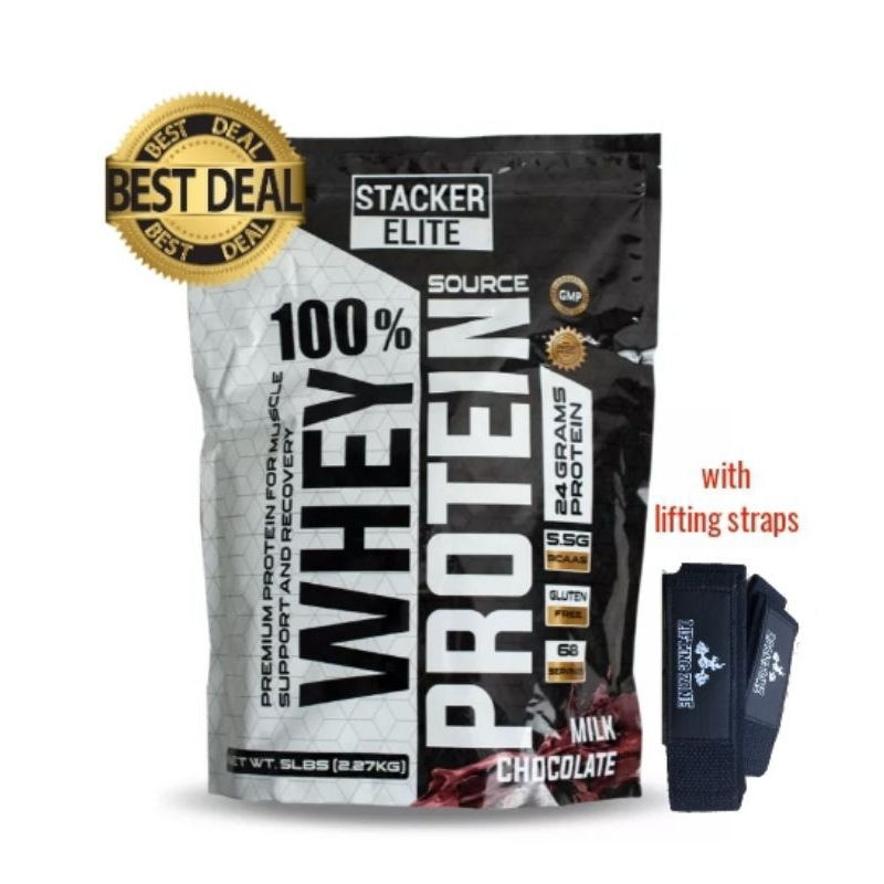 Stacker Elite 100 Whey Protein, 5lbs. with Lifting Straps! Shopee