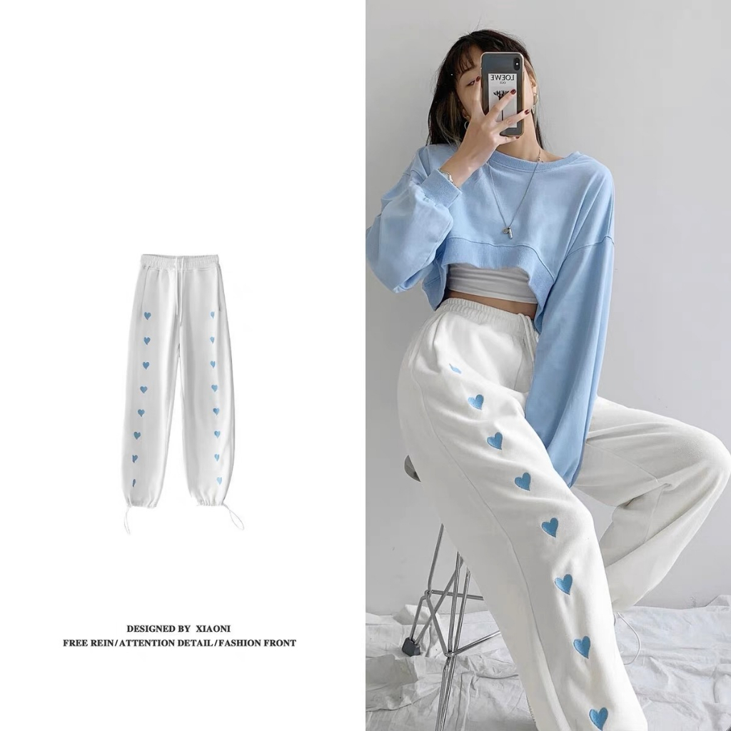 MEMC Women's Wide Leg Sports Heart Pattern Pants 5563 Shopee Philippines